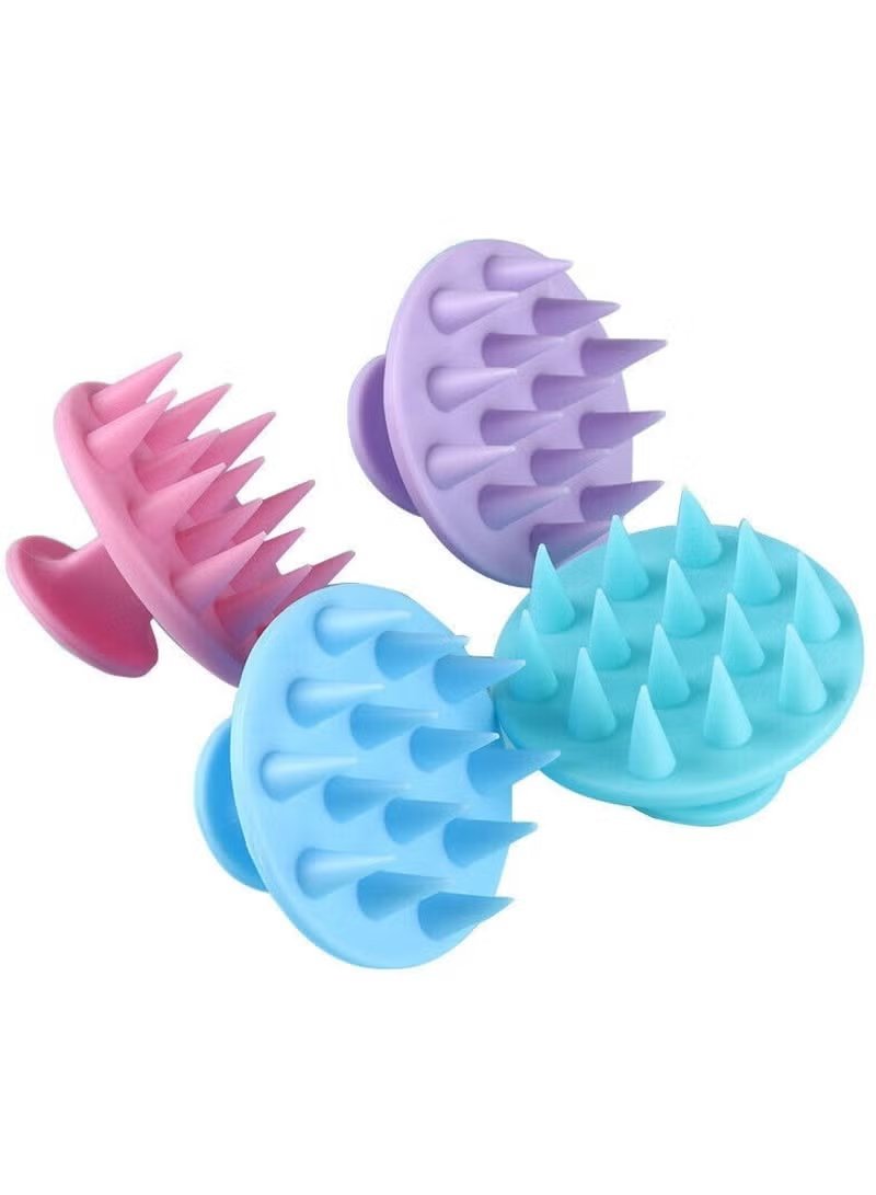 Colorful silicone scalp massagers in pink, purple, and blue for enhancing hair care products UAE routine